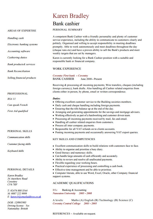 Free Cv Of Bank Job