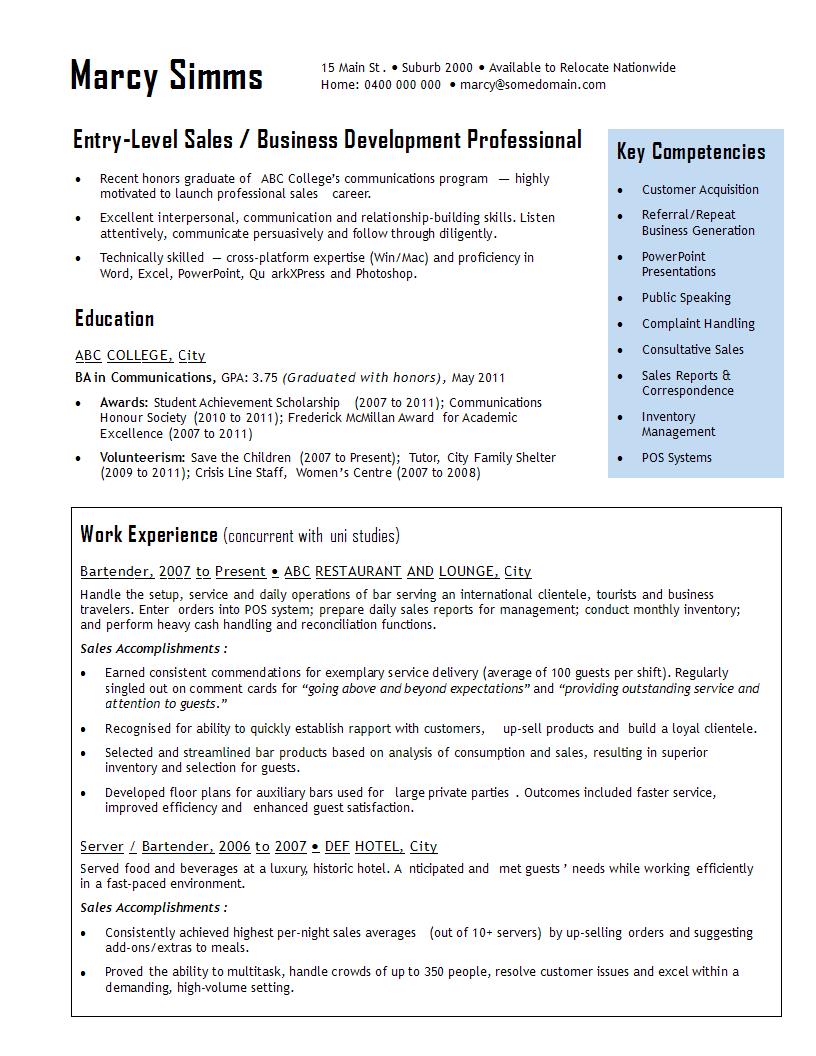 Entry level sales cv