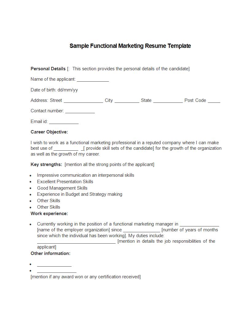 Functional marketing Resume