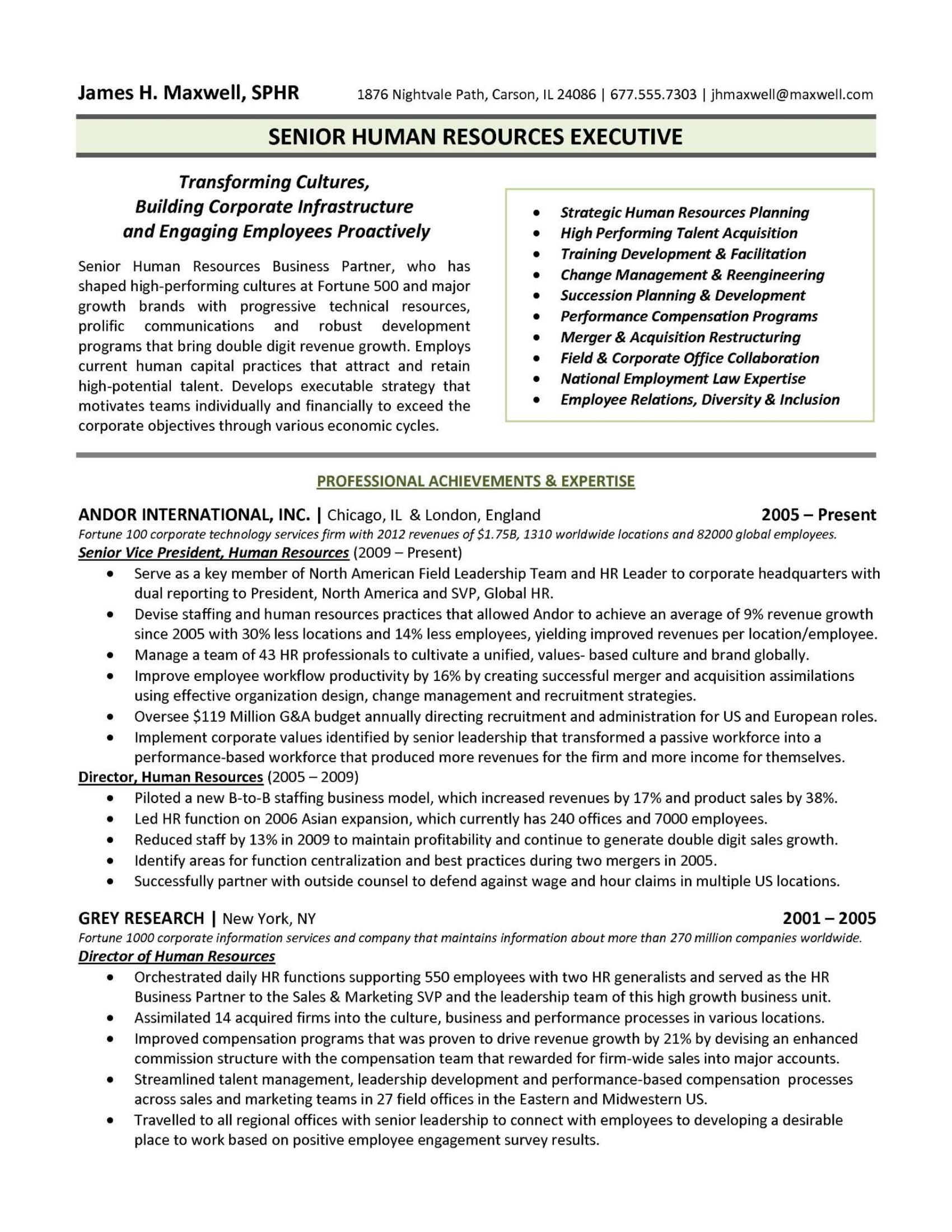 professional hr resume format