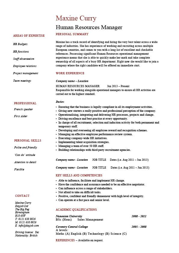 Human resources manager resume