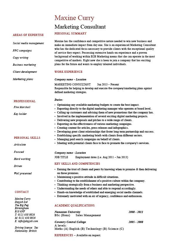 Marketing Consultant resume