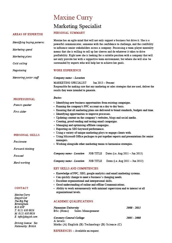 Marketing Specialist resume