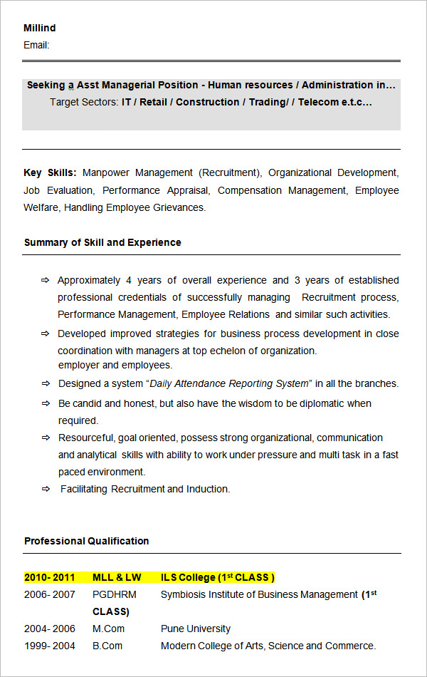 Hr Manager Resume Sample India - 21 Best Hr Resume Templates For Freshers Experienced Wisestep / A performance driven human resources management professional with over 12 years of experience in strategic human resources management, employee engagements, change hr manager sample resume pdf download.