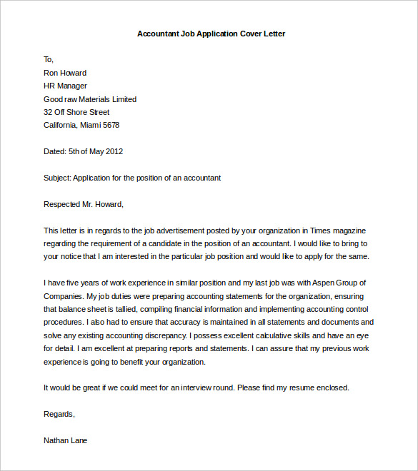 accountant job cover letter