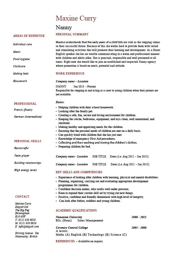 examples of babysitter resume