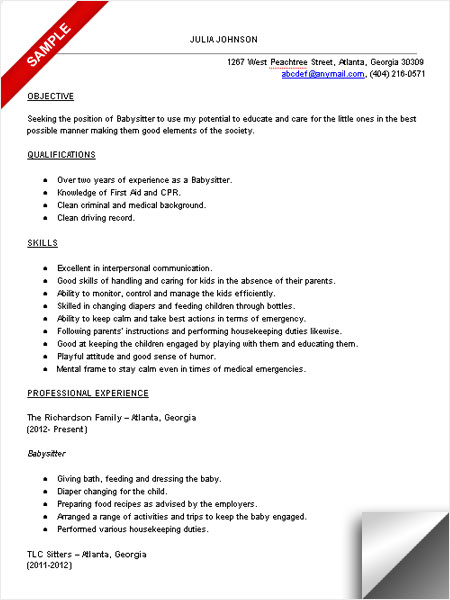 babysitter resume sample template