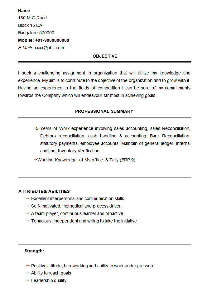 bcom graduate resume sample