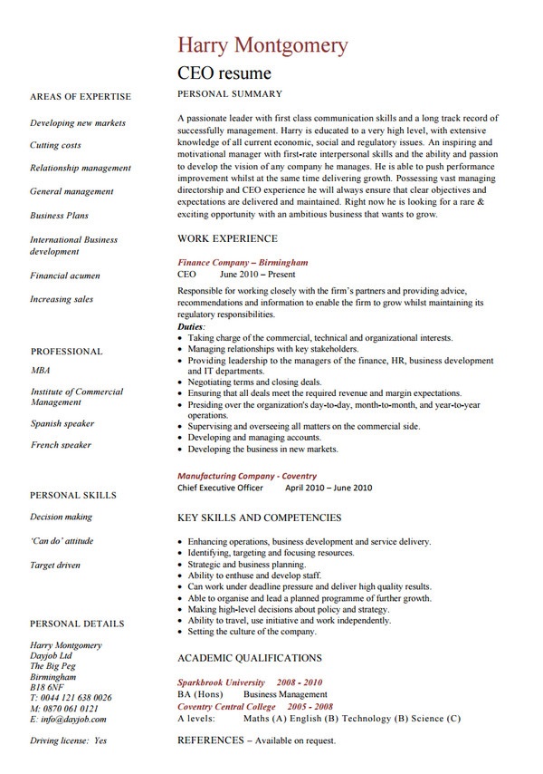 best ceo resume