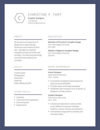 cv in tabular form