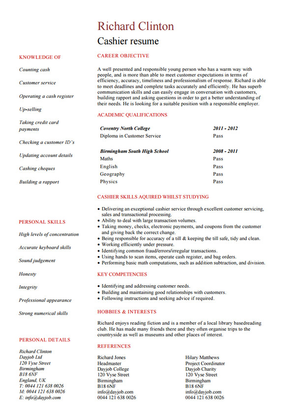 cashier resume templates free