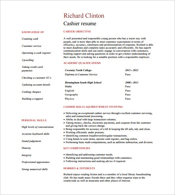 cashier resume