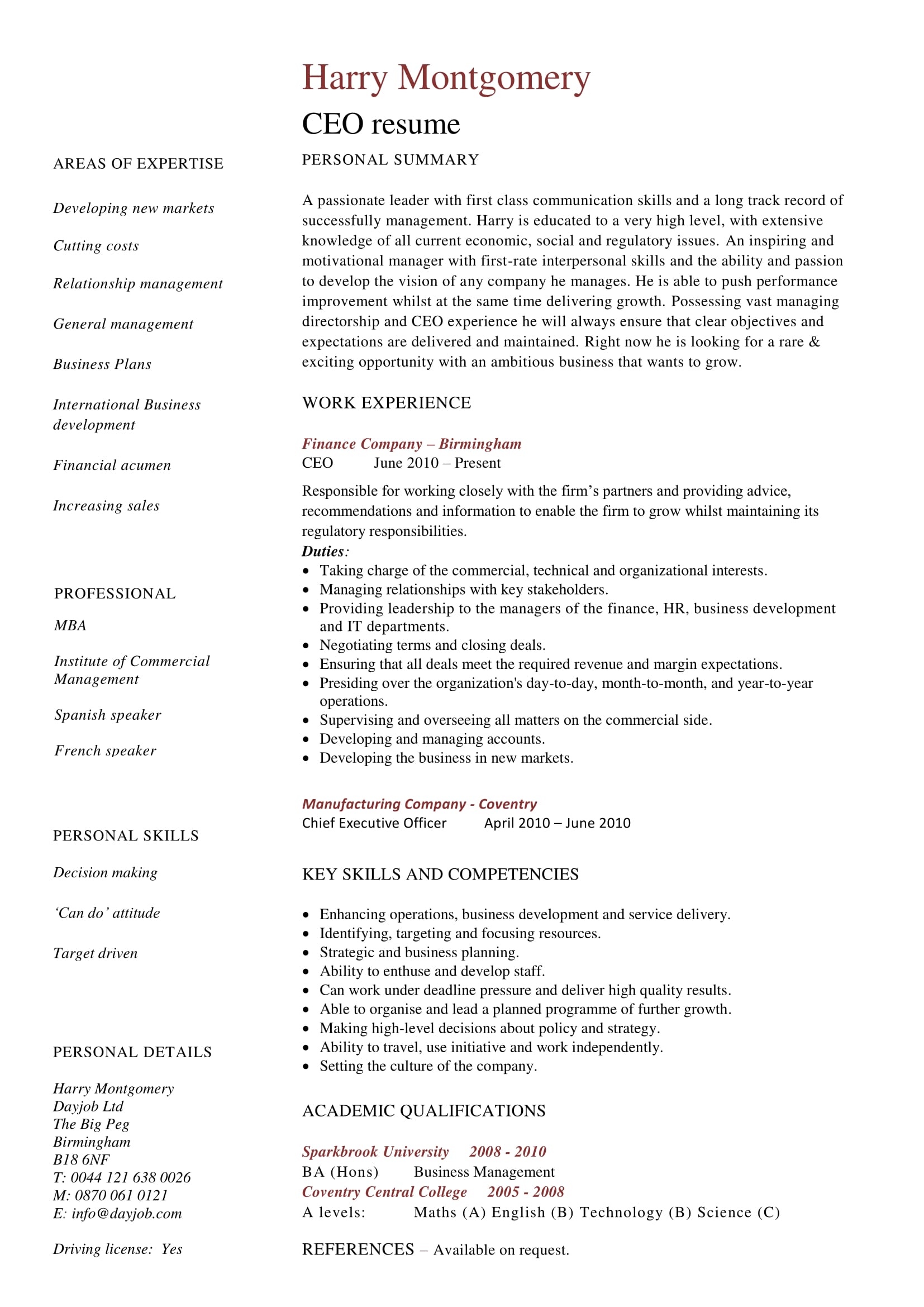 executive resume template word free download