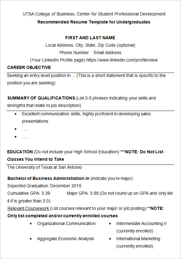 sample resume for no experience college student