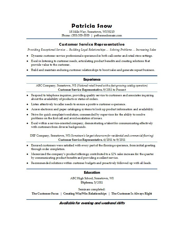 summary of customer service representative resume