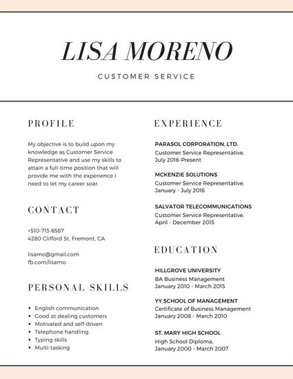 customer service resume