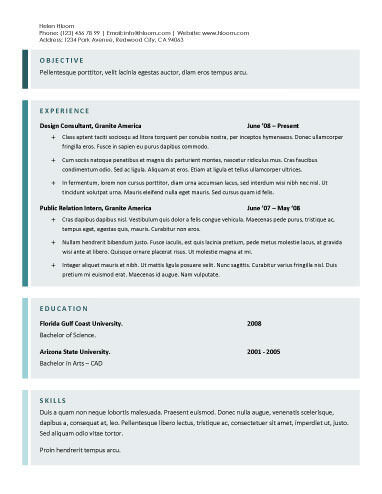 resume in tabular form