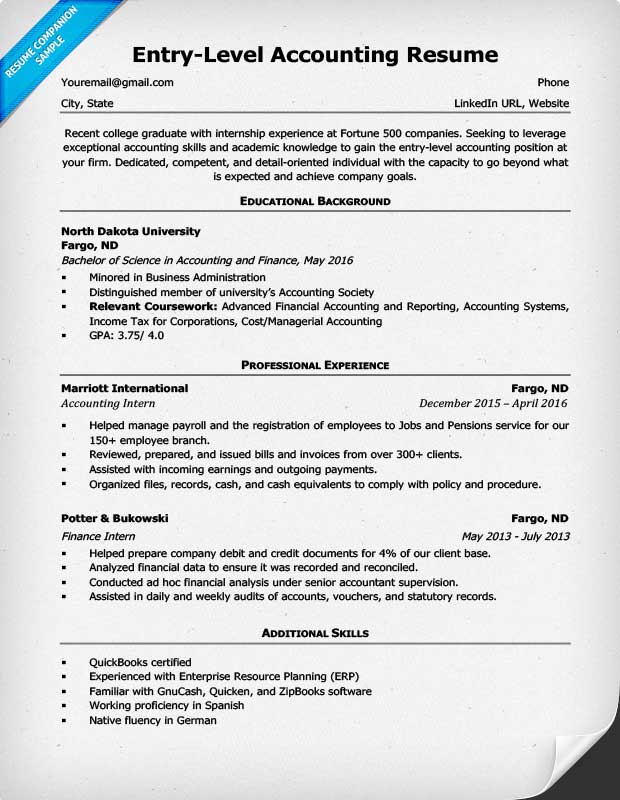 entry level accounting resume sample