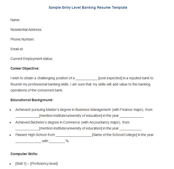 entry level banking resume
