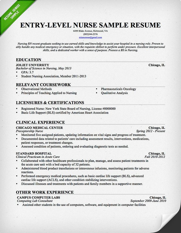 entry level nurse resume samples