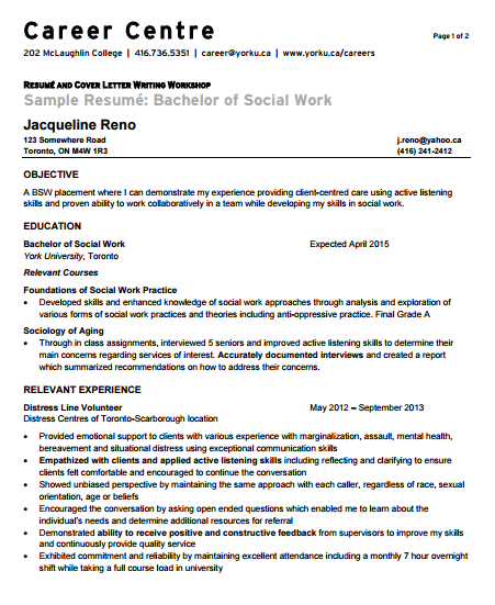 social work resume example