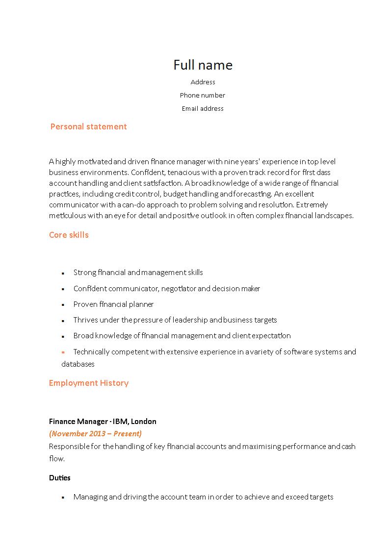 finance manager resume