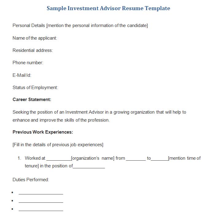 financial advisor resume