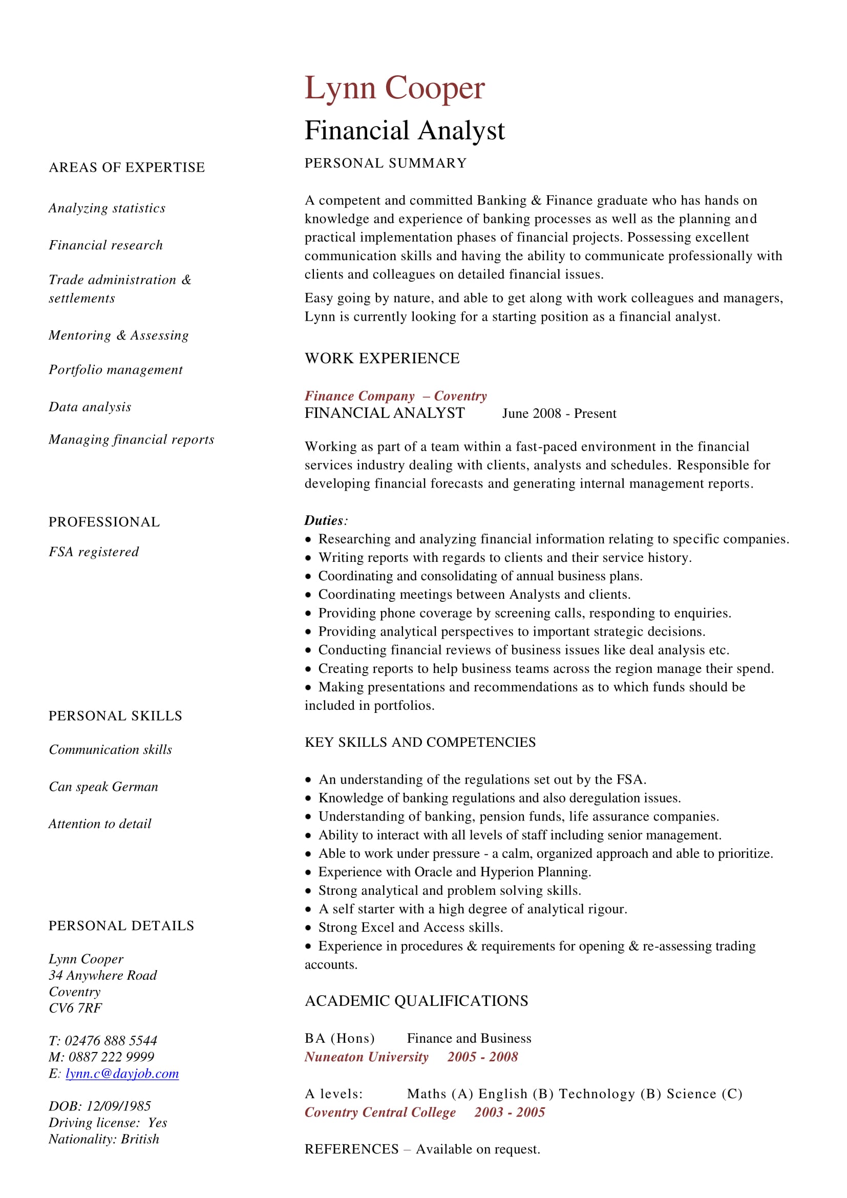 Financial Resume Template Grude Interpretomics Co
