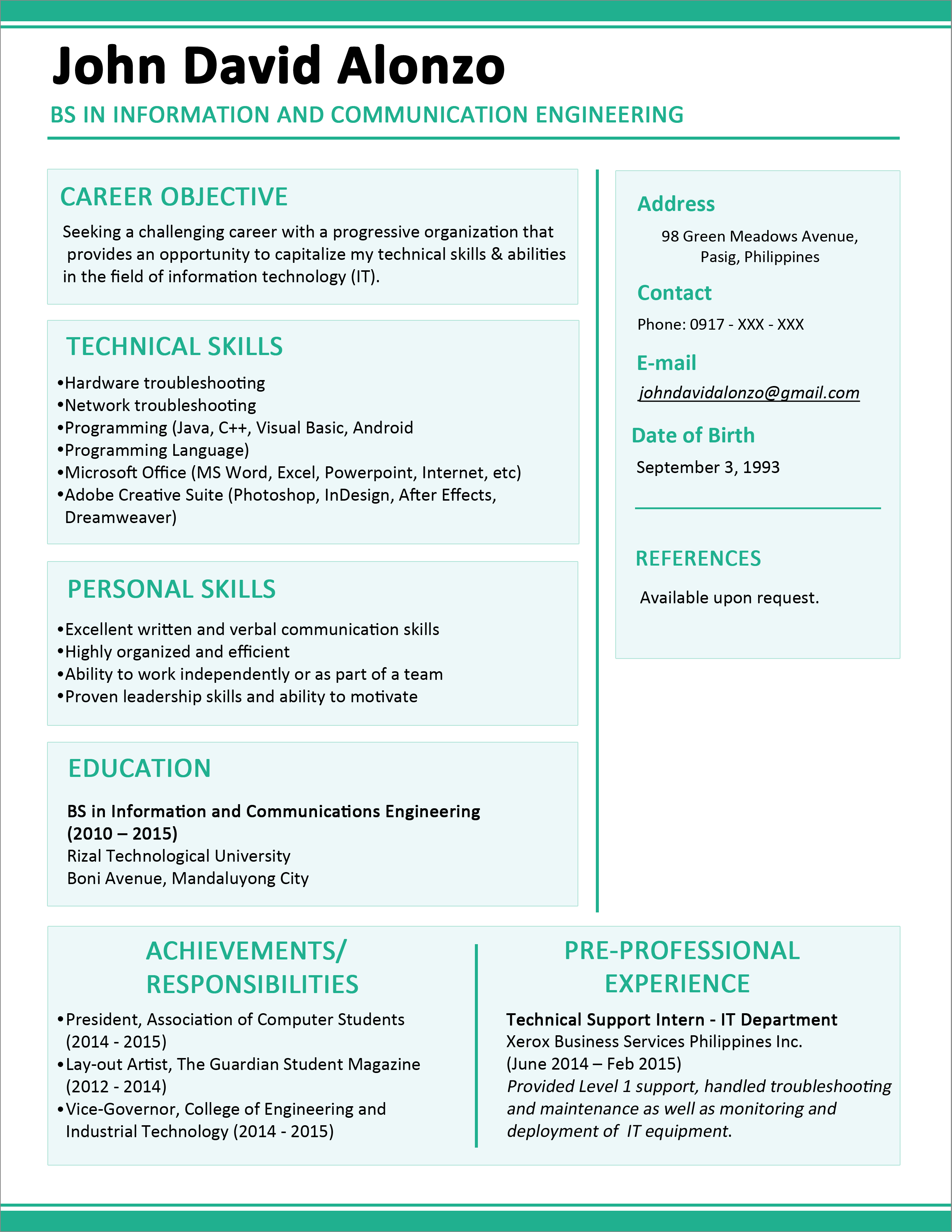 resume template for university graduate