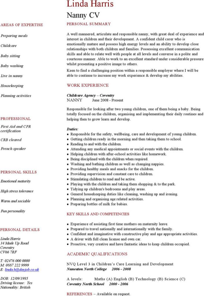 18 Best Babysitter Resume Sample - Full Time Nanny Resume 707x1024 