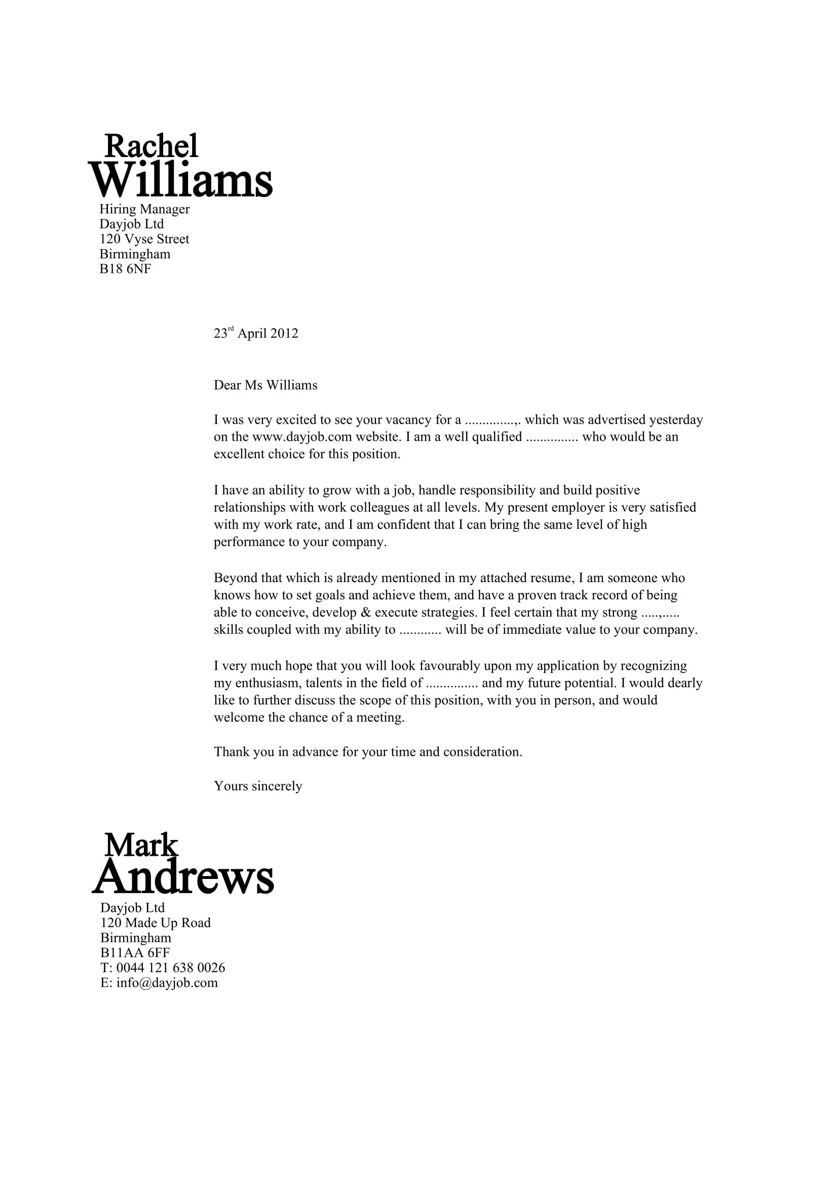 good cover letter examples download