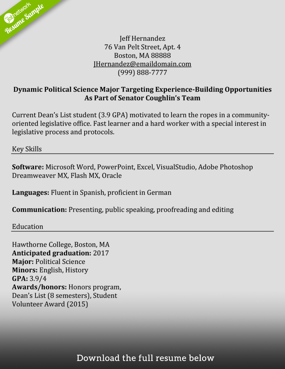 government internship resume