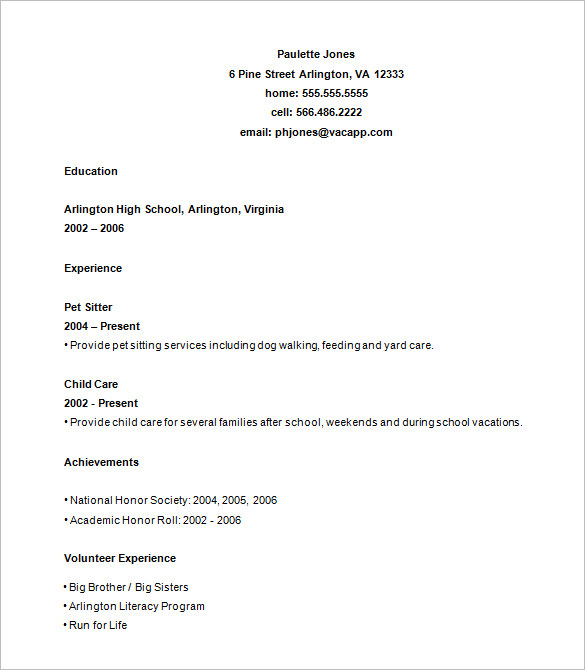 high school cv template