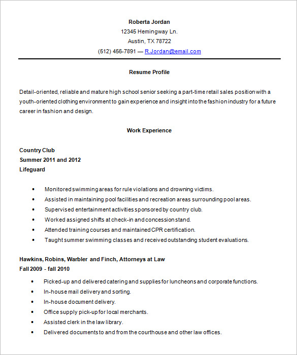 activity resume template high school