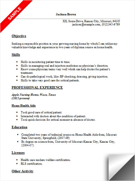 home health aide resume example