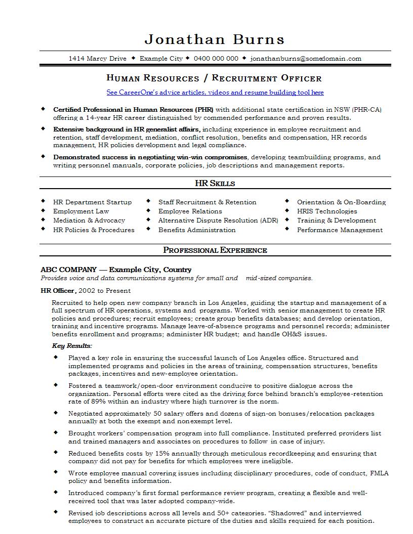 HR Professional Resume Sample