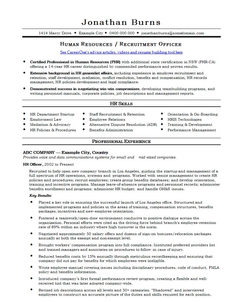 Resume For Hr Jobs