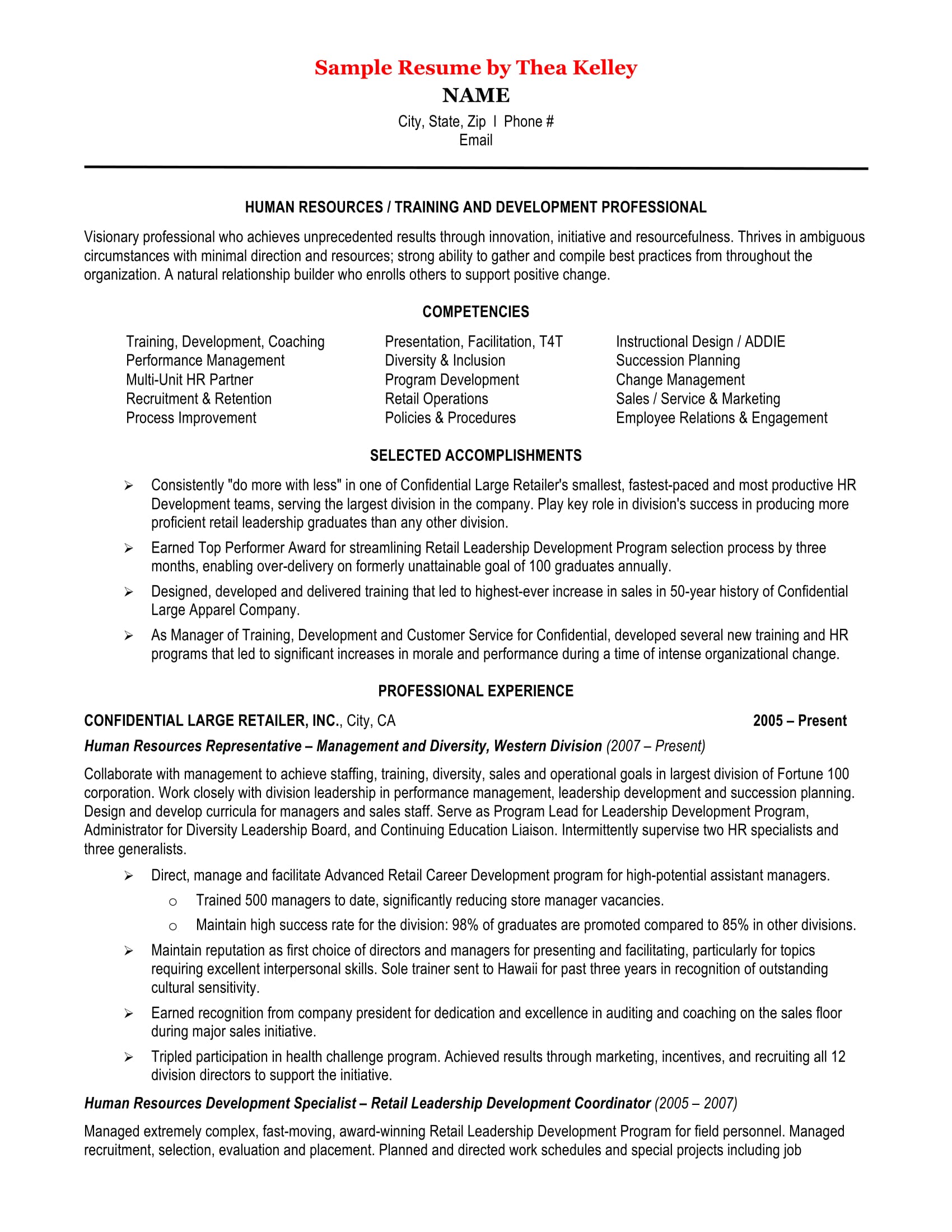 hr training resume