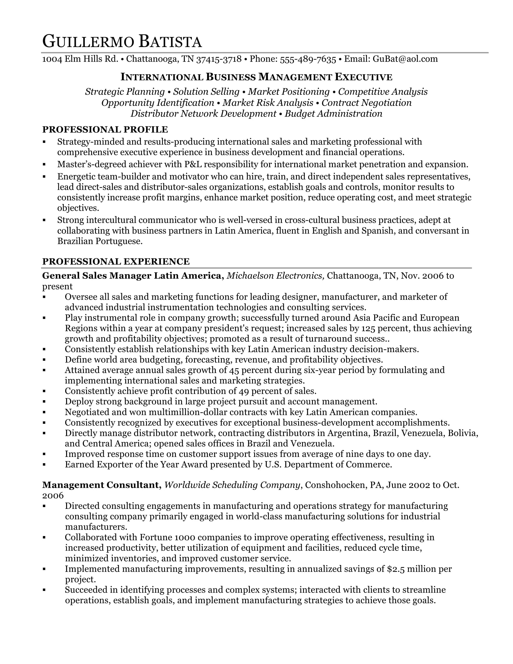 international business resume