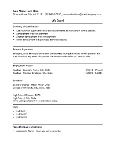 lifeguard resume template
