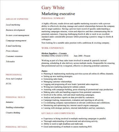 marketing executive job responsibilities for resume