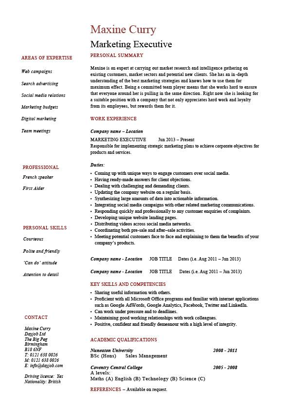 marketing executive resume