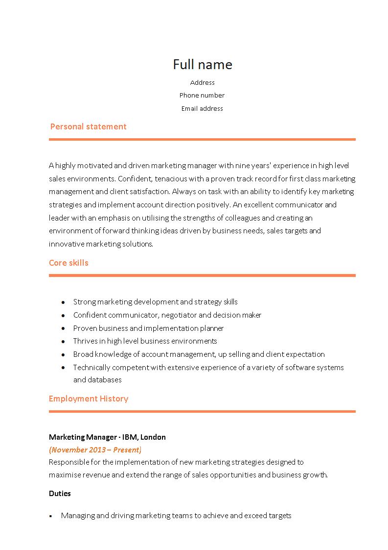 marketing manager resume