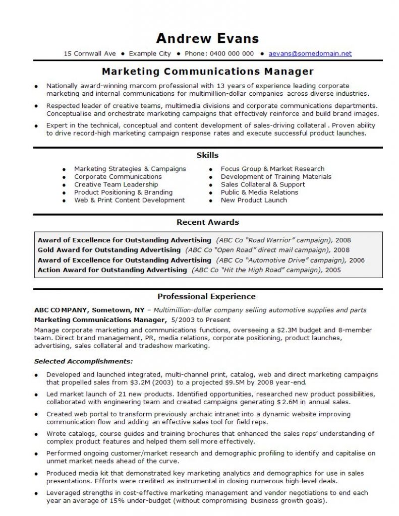 free professional marketing resume templates