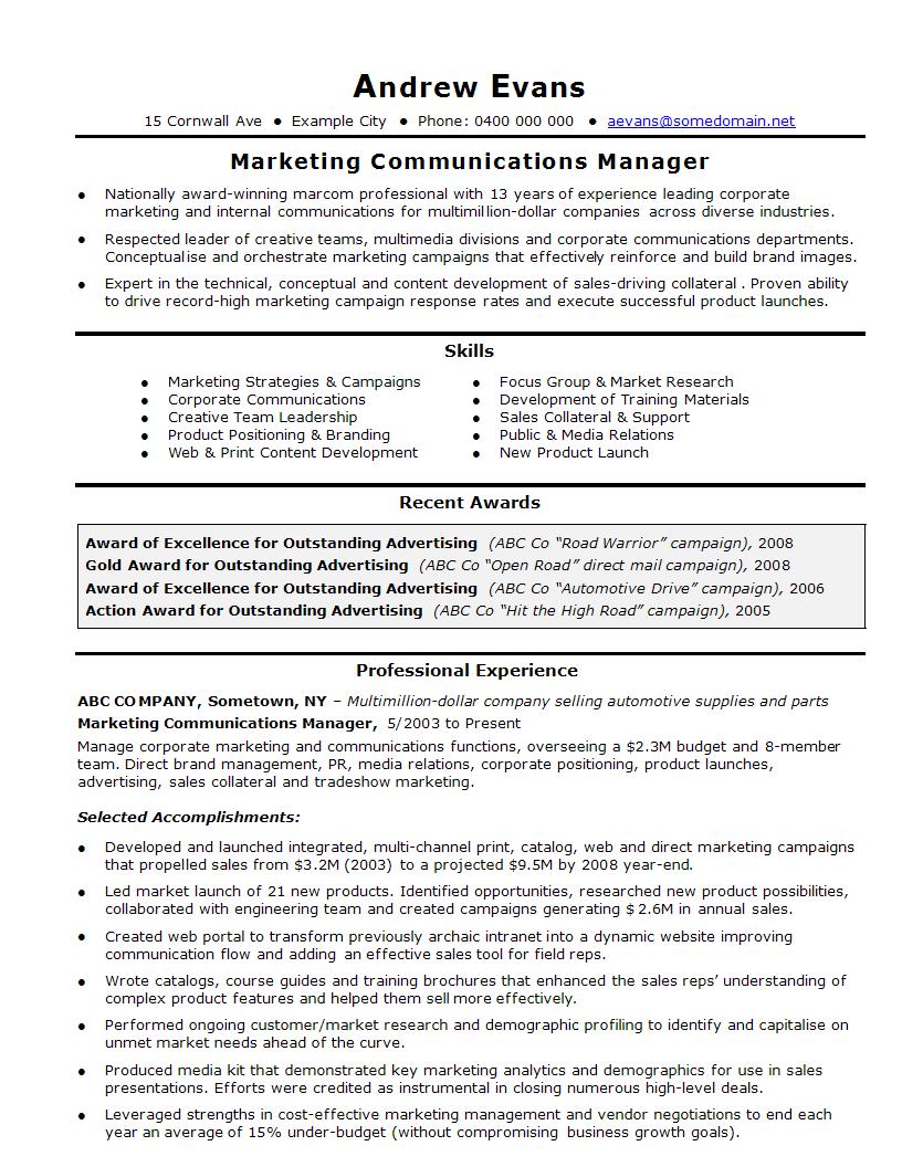 resume format of online marketing