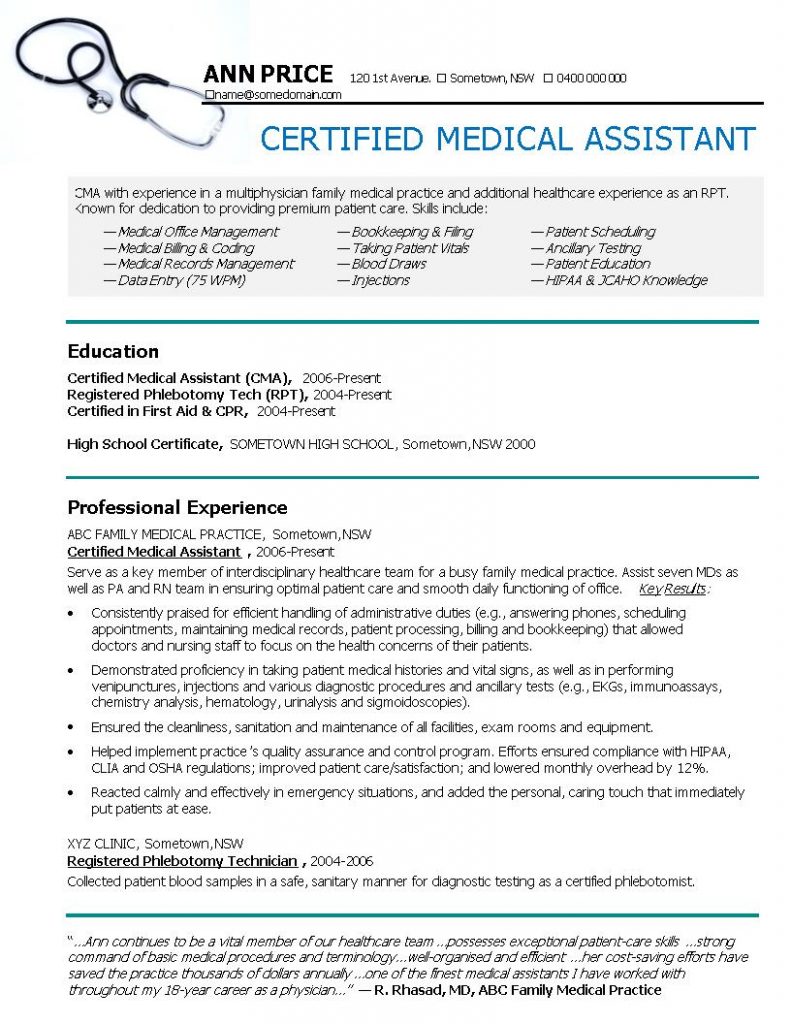 24 Best Medical Assistant Sample Resume Templates - Wisestep