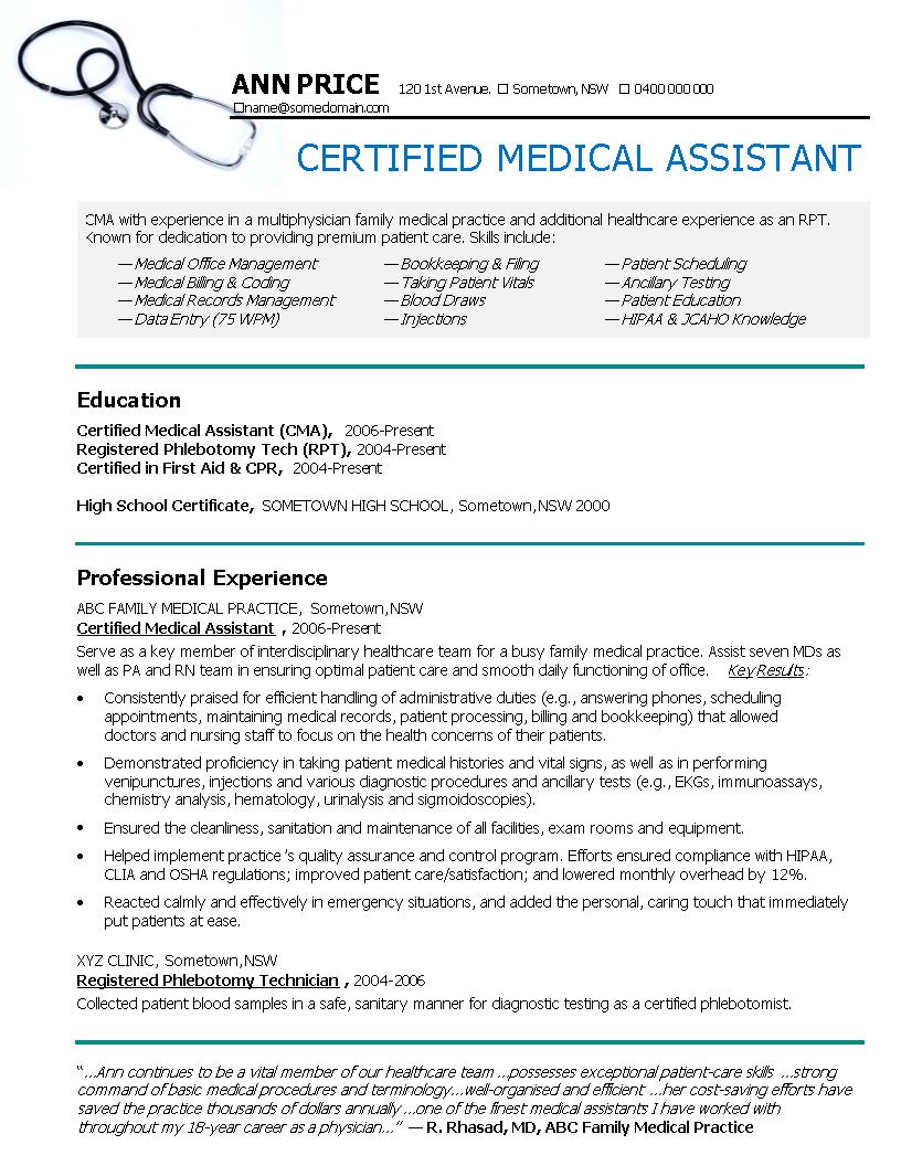 free resume templates for medical professionals