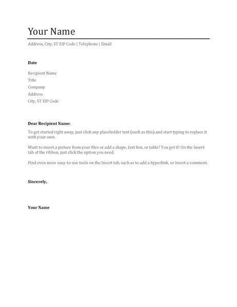 plain text cover letter examples