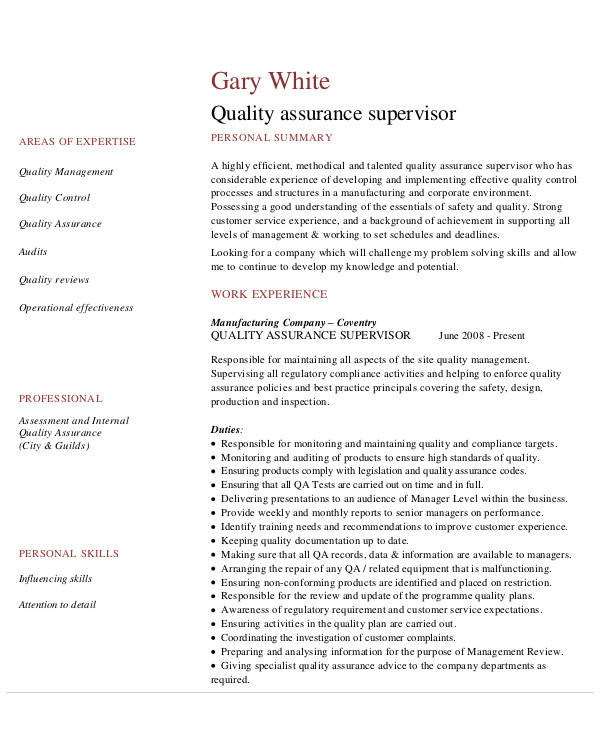 resume objective examples for quality assurance