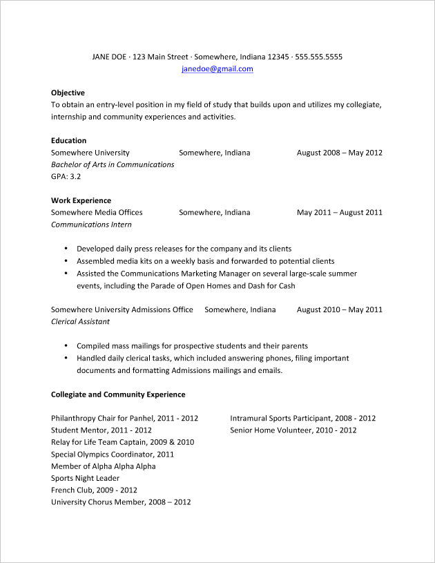 recent graduate resume